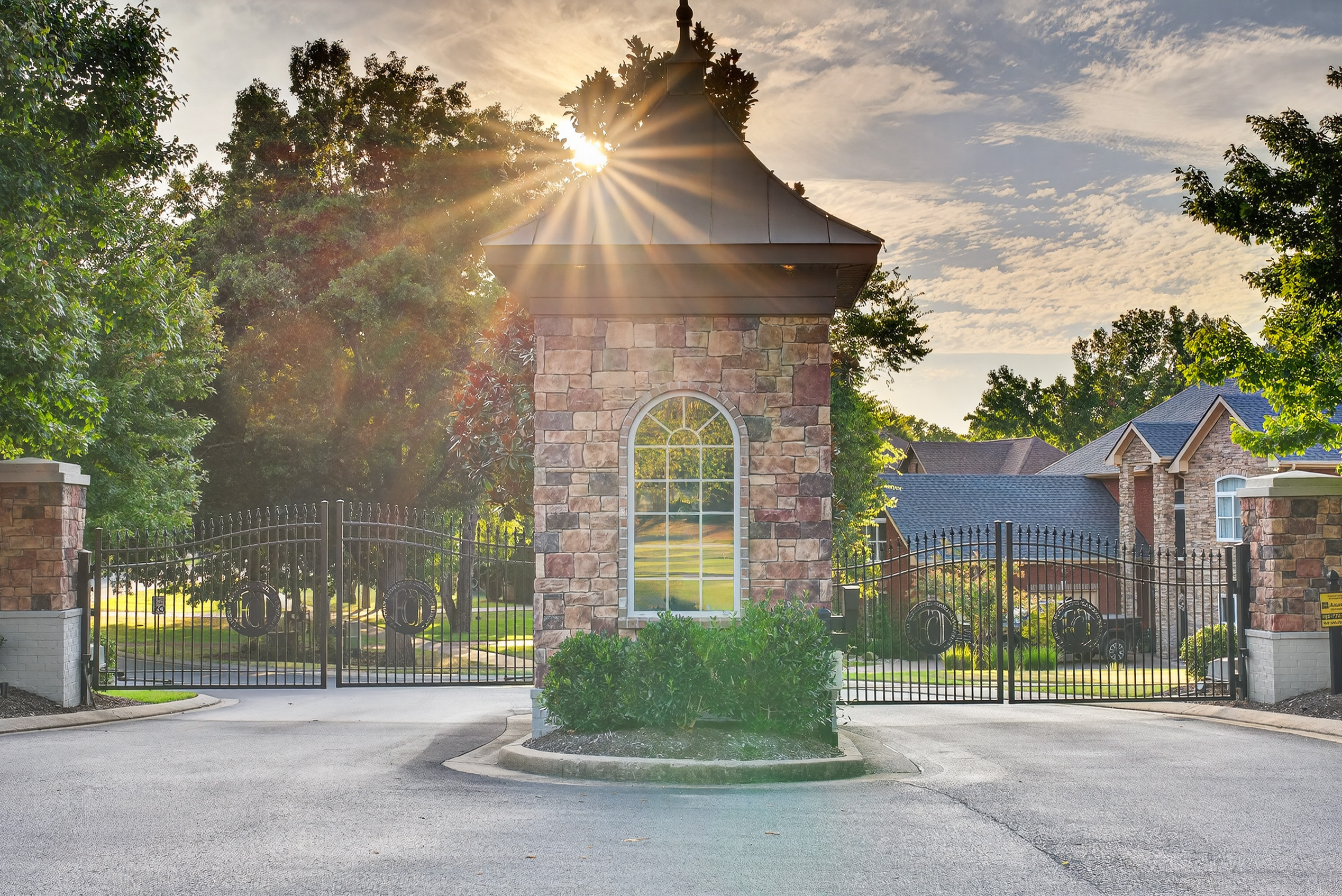 picture of closed gate and gate house in Five Coves Trace